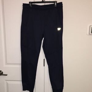 Navy Blue Reebok Tapered Leg Work out jogging sweatpants soccer warm up fleece L